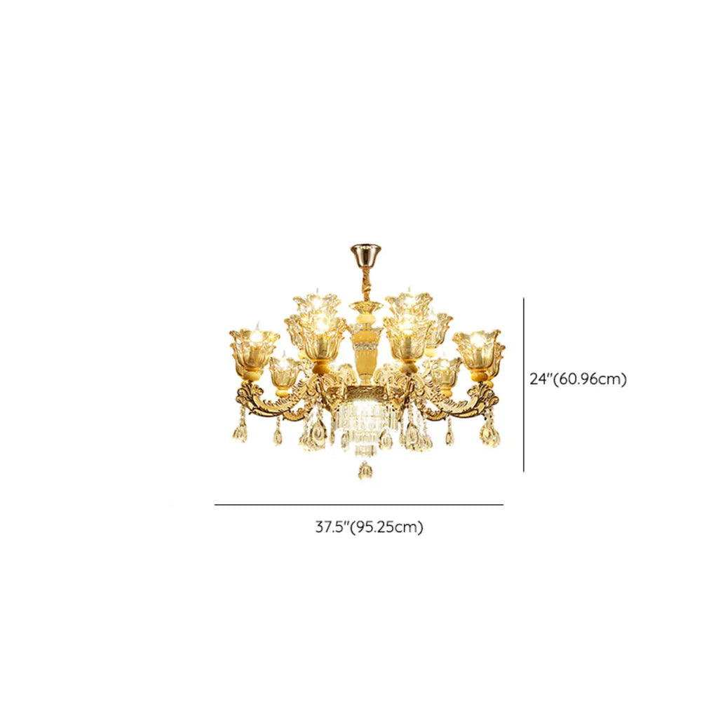 Adjustable Luxury Gold Flower Shape Clear Glass Chandelier