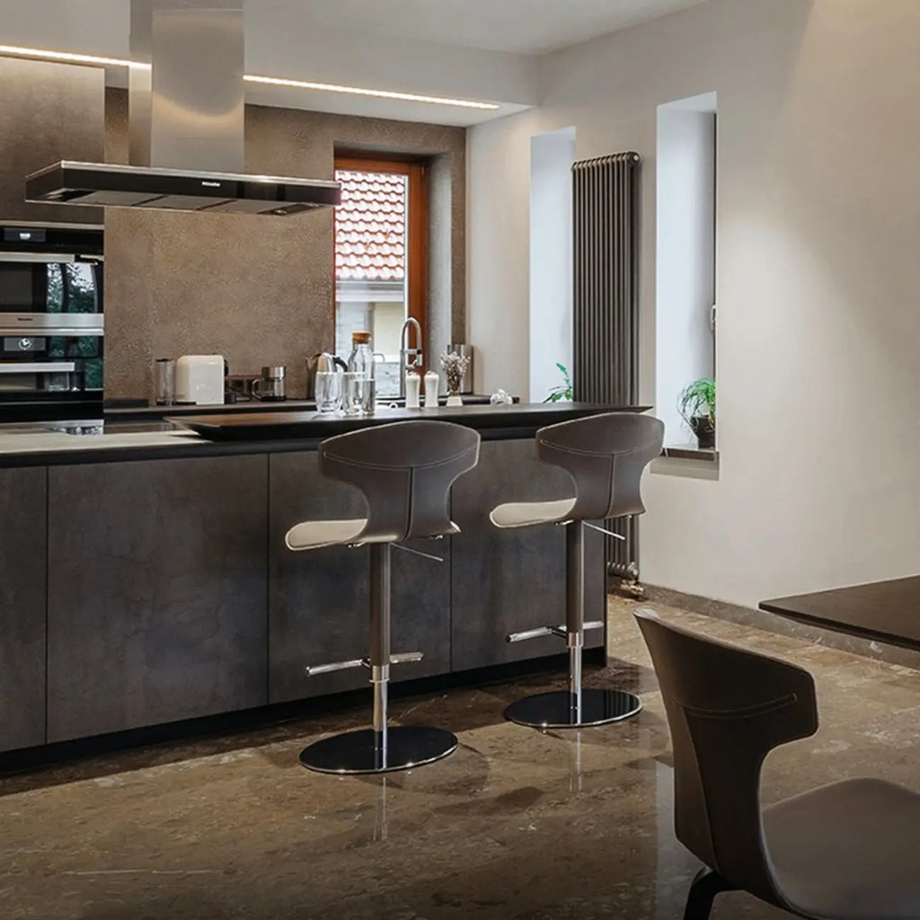 Minimalist Beige Leather Saddle Bar Stools