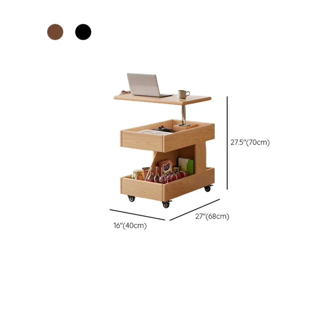 Versatile Swivel Top Modern Wood Side Table with Wheels