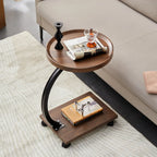 Adjustable Round Wood C-Shaped Wheel Side Table