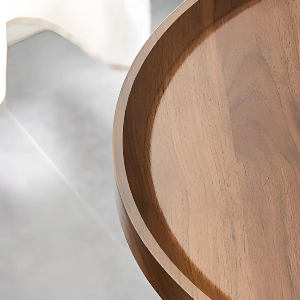 Adjustable Round Wood C-Shaped Wheel Side Table