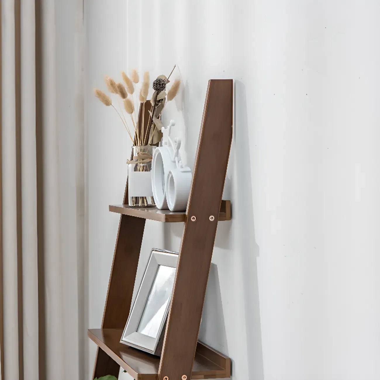 Bamboo Open 4 Shelves Adjustable Ladder Bookcase