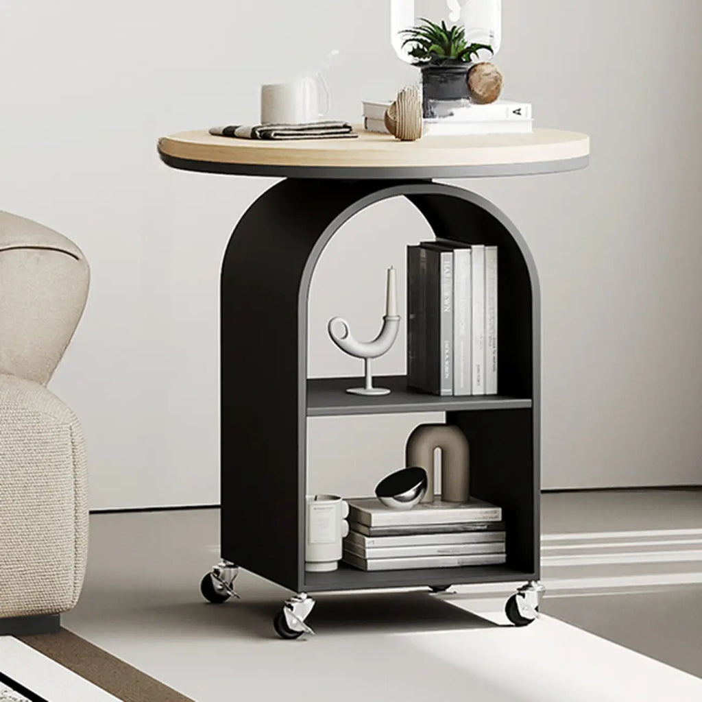 White Arch Glass Top Metal Storage Side Table with Wheels