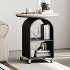 White Arch Glass Top Metal Storage Side Table with Wheels