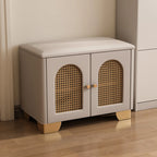 Cubic Wooden Upholstered Entryway Bench with Doors