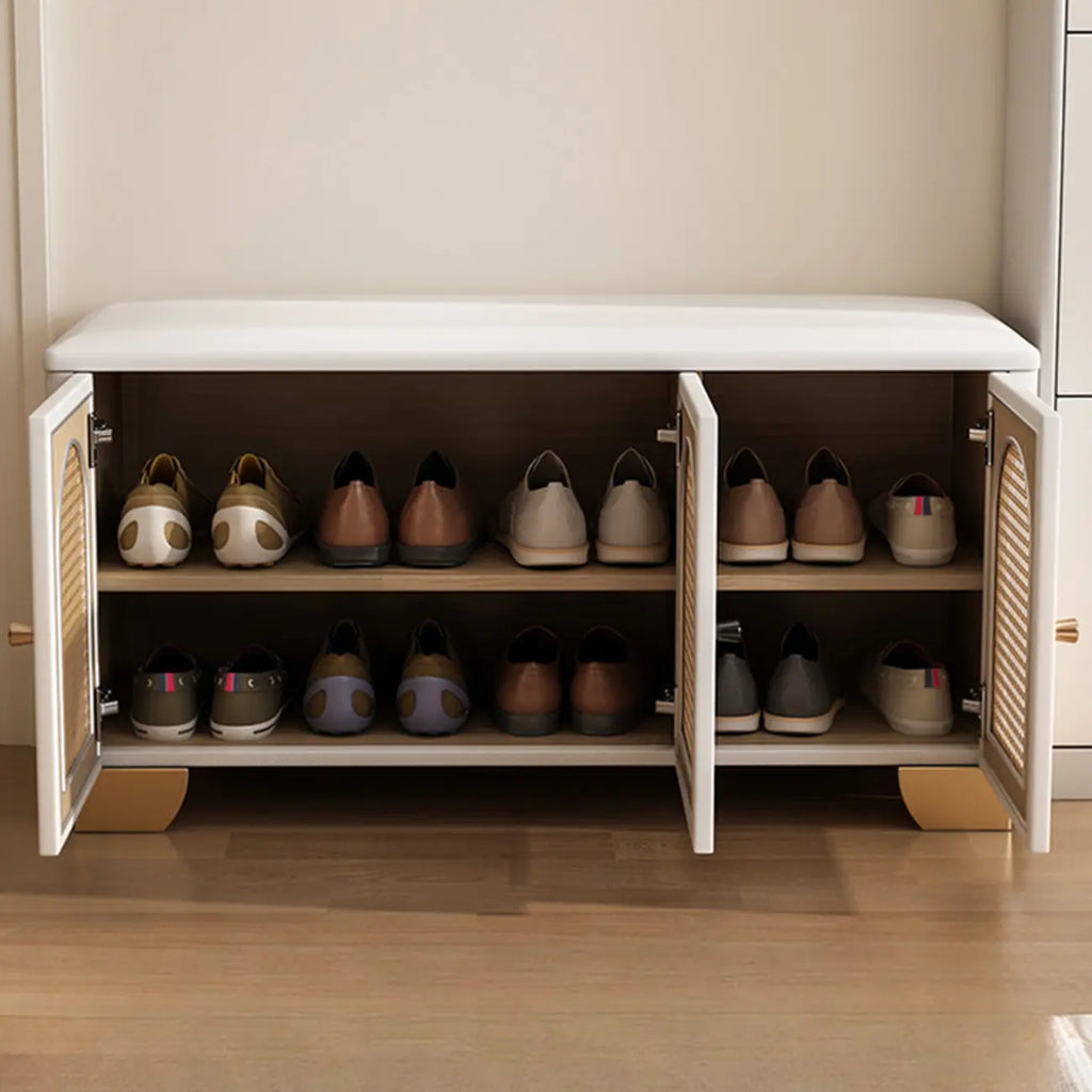 Cubic Wooden Upholstered Entryway Bench with Doors