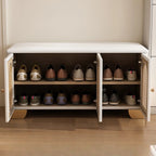 Cubic Wooden Upholstered Entryway Bench with Doors