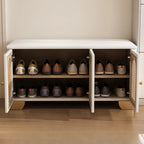 Cubic Wooden Upholstered Entryway Bench with Doors