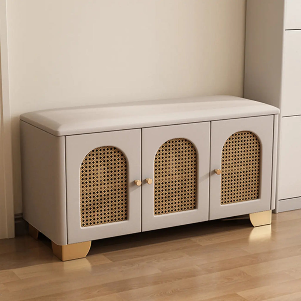 Cubic Wooden Upholstered Entryway Bench with Doors