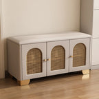 Cubic Wooden Upholstered Entryway Bench with Doors