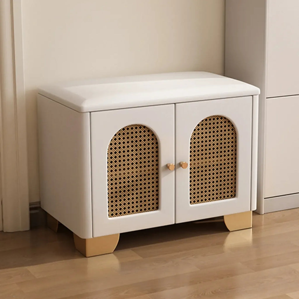 Cubic Wooden Upholstered Entryway Bench with Doors