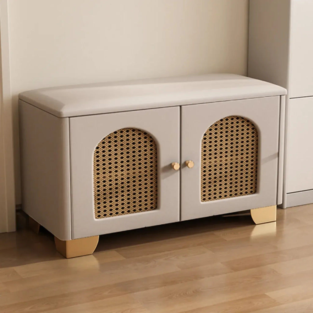 Cubic Wooden Upholstered Entryway Bench with Doors