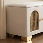 Cubic Wooden Upholstered Entryway Bench with Doors