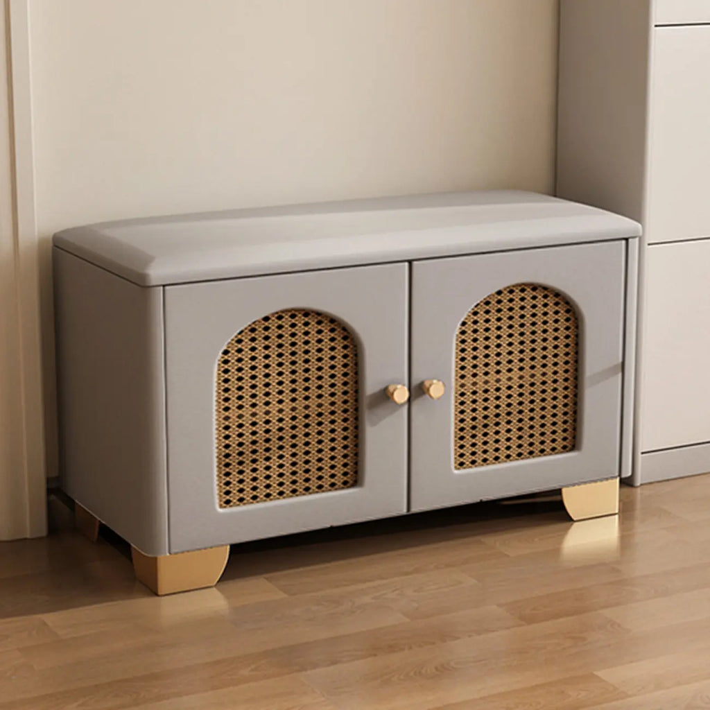 Cubic Wooden Upholstered Entryway Bench with Doors