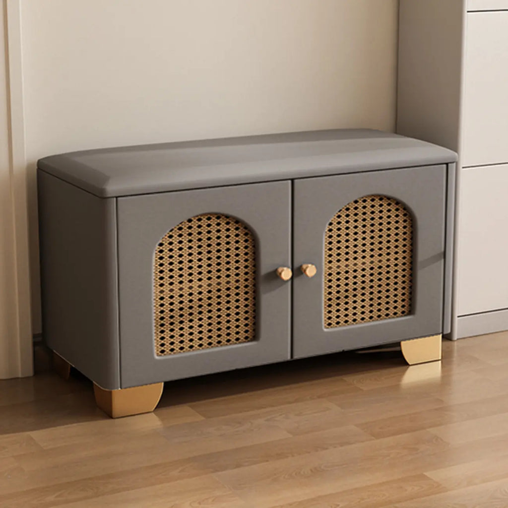 Cubic Wooden Upholstered Entryway Bench with Doors