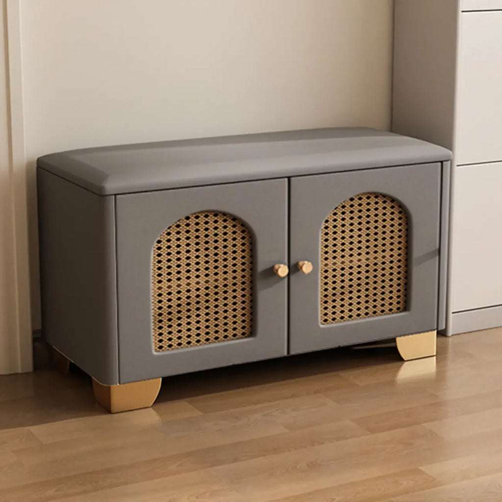 Cubic Wooden Upholstered Entryway Bench with Doors