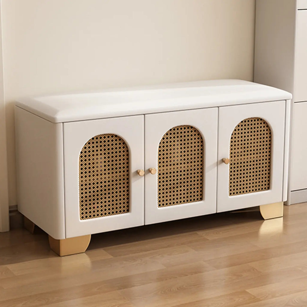 Cubic Wooden Upholstered Entryway Bench with Doors
