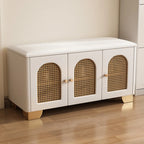 Cubic Wooden Upholstered Entryway Bench with Doors