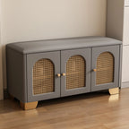 Cubic Wooden Upholstered Entryway Bench with Doors
