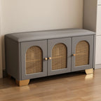 Cubic Wooden Upholstered Entryway Bench with Doors