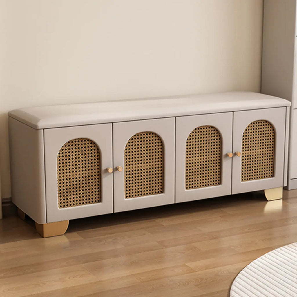 Cubic Wooden Upholstered Entryway Bench with Doors