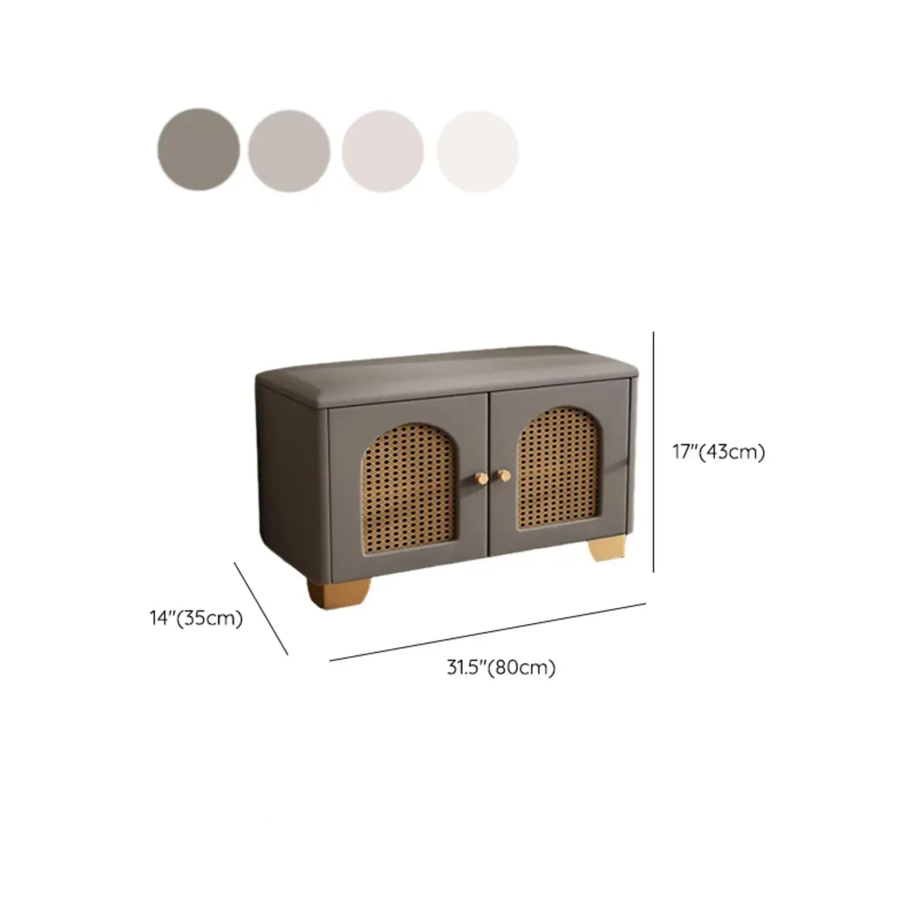Cubic Wooden Upholstered Entryway Bench with Doors