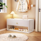 Compact Walnut Wood Storage Entryway Bench with Drawer