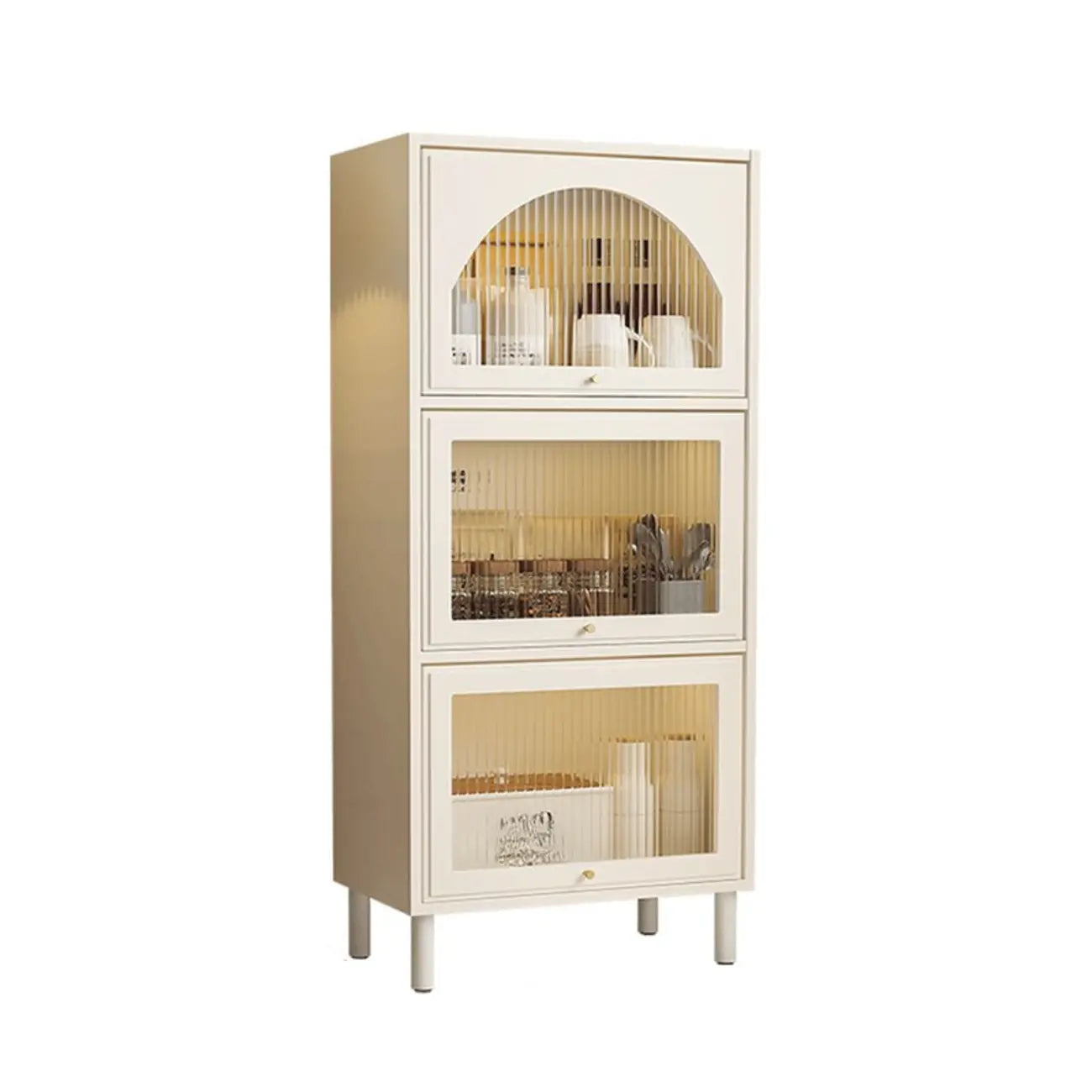 3-5 Shelves White Glass Display Cabinet with Flip Cover