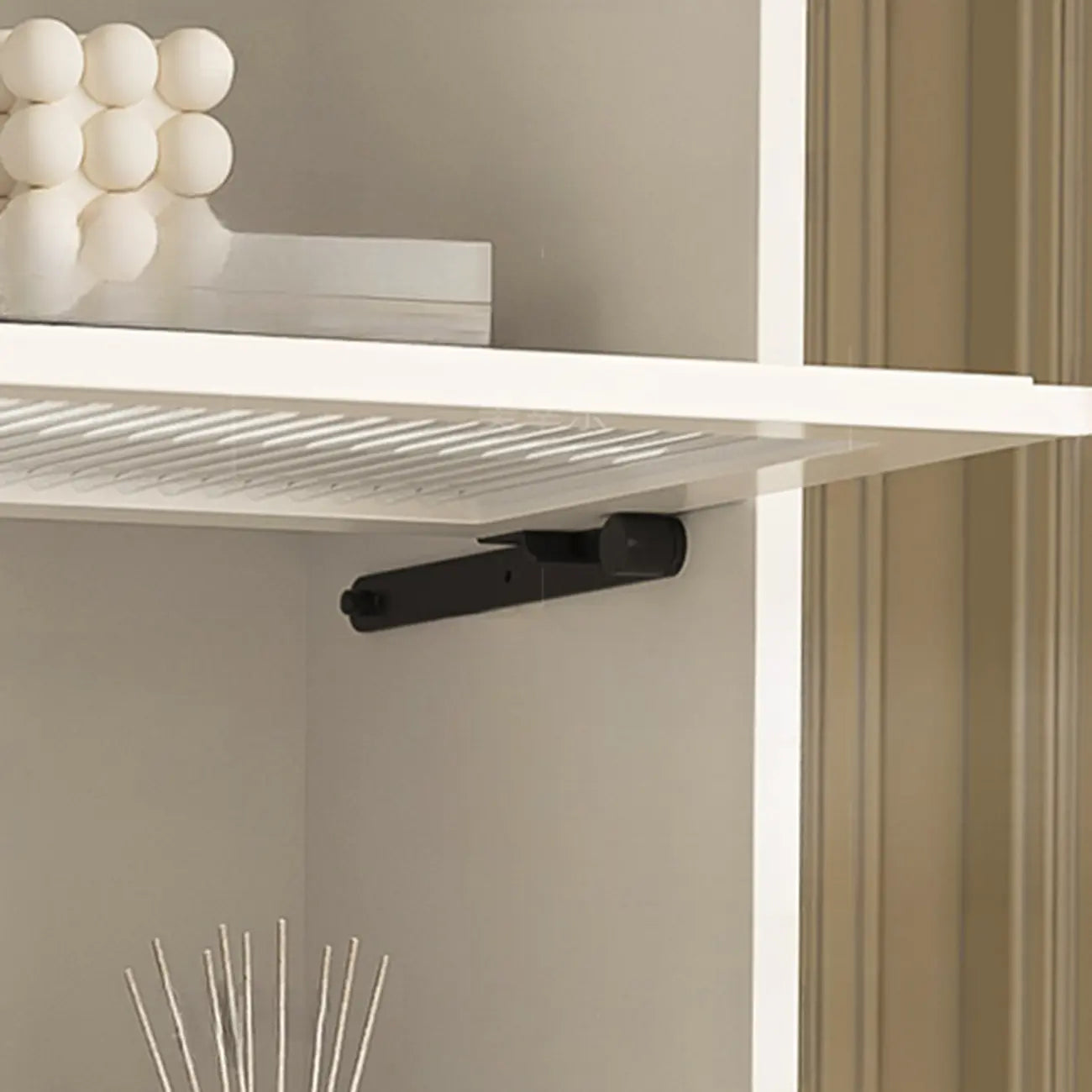 3-5 Shelves White Glass Display Cabinet with Flip Cover