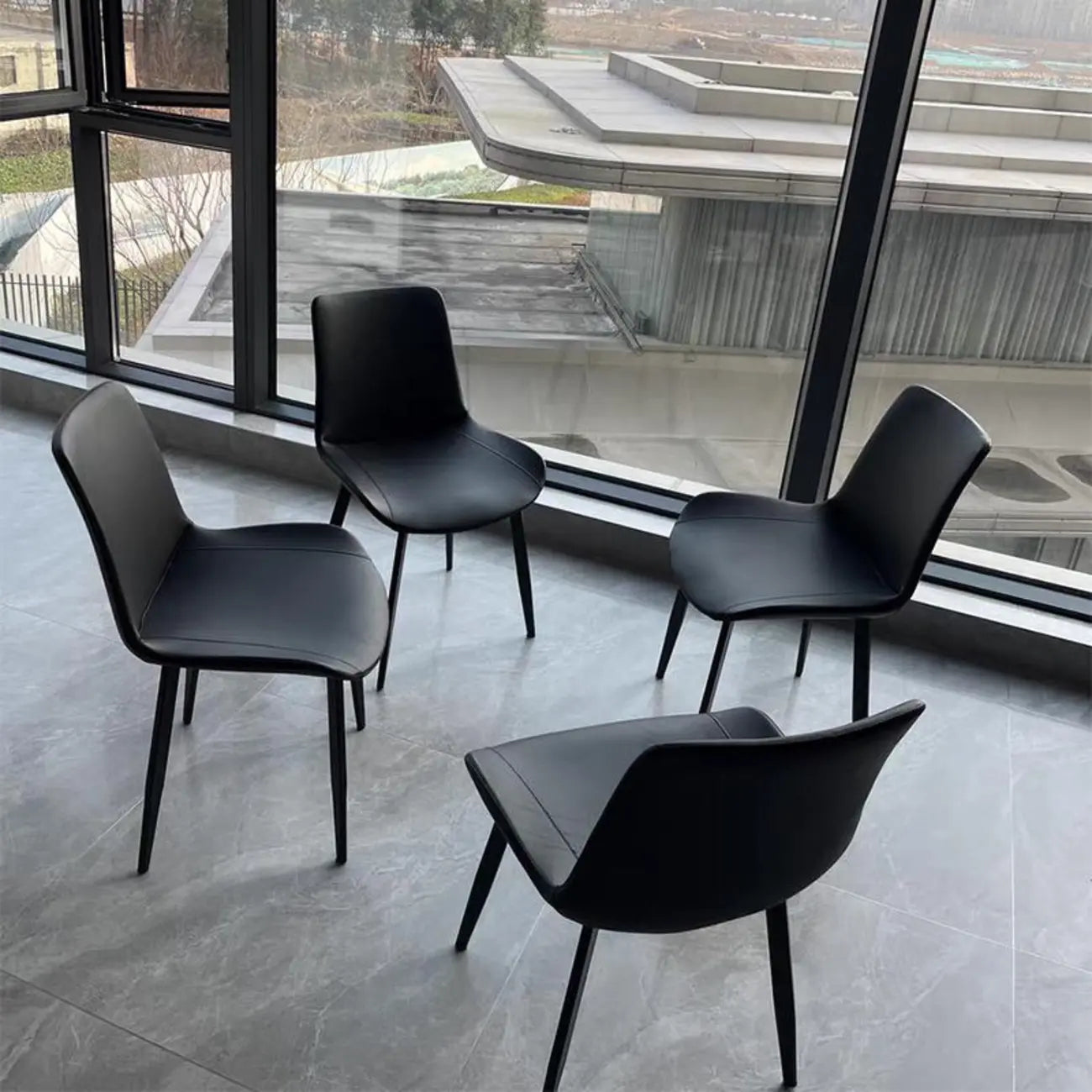 Simple Low Back Faux Leather Dining Chair with Alloy Legs