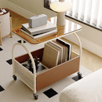 Brown Glass Top Storage Side Table Cart with Wheel