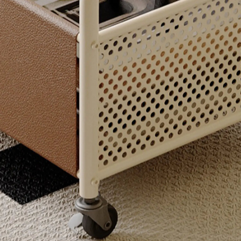 Brown Glass Top Storage Side Table Cart with Wheel