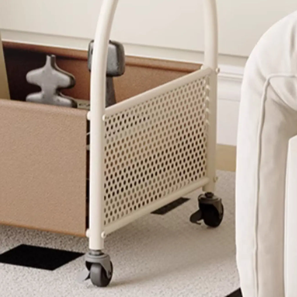 Brown Glass Top Storage Side Table Cart with Wheel