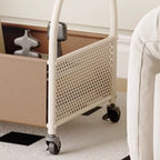 Brown Glass Top Storage Side Table Cart with Wheel