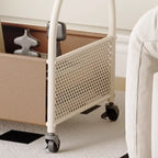 Brown Glass Top Storage Side Table Cart with Wheel