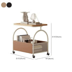 Brown Glass Top Storage Side Table Cart with Wheel