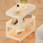 Modern White Glass Shelf 3-Tier Rolling Side Table