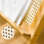 Glass and Wood Modern Foldable End Table with Rack