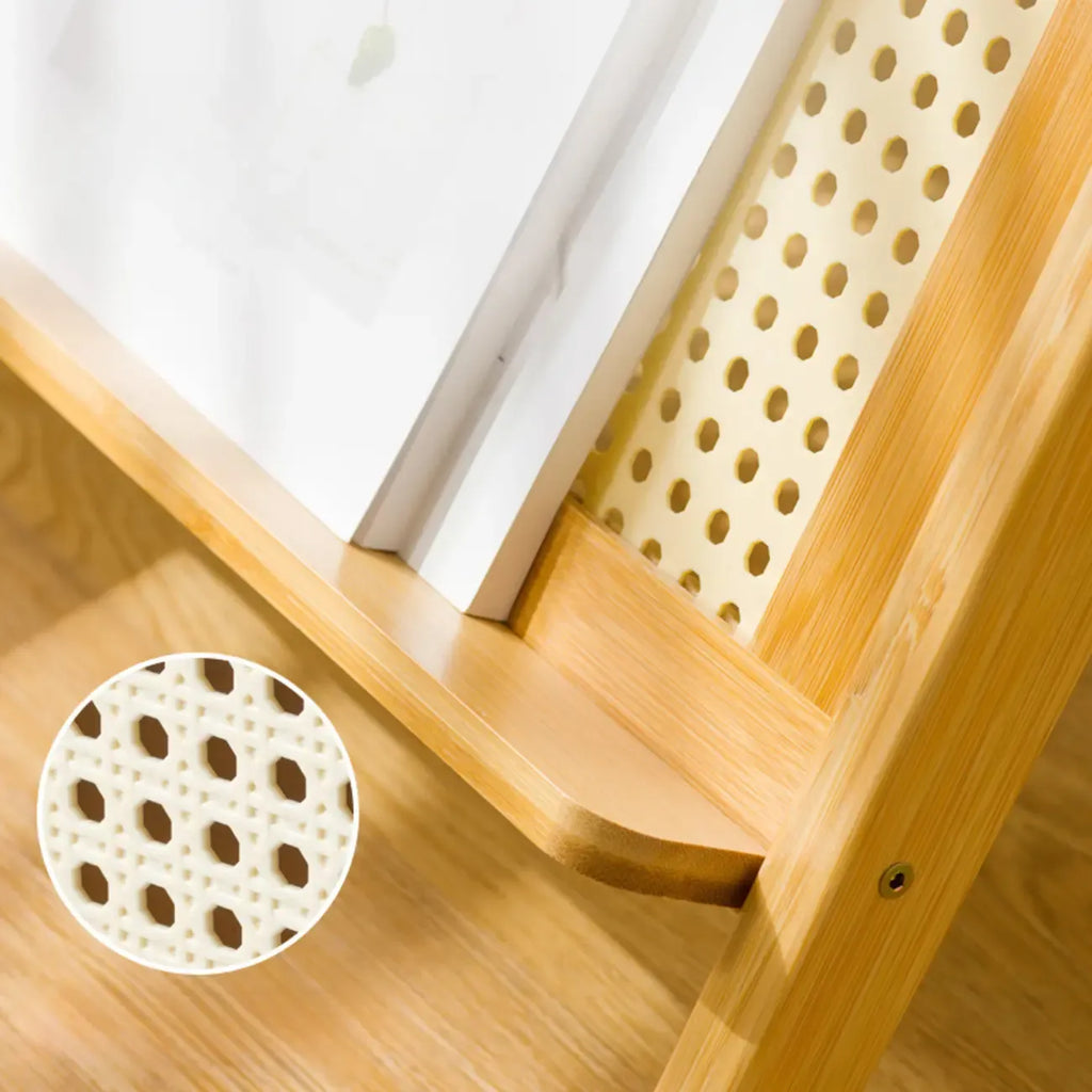 Glass and Wood Modern Foldable End Table with Rack