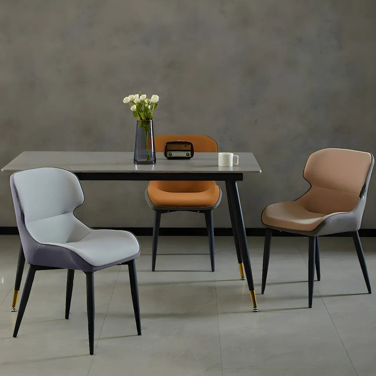 Scandinavian Leather Wingback Upholstered Dining Chair