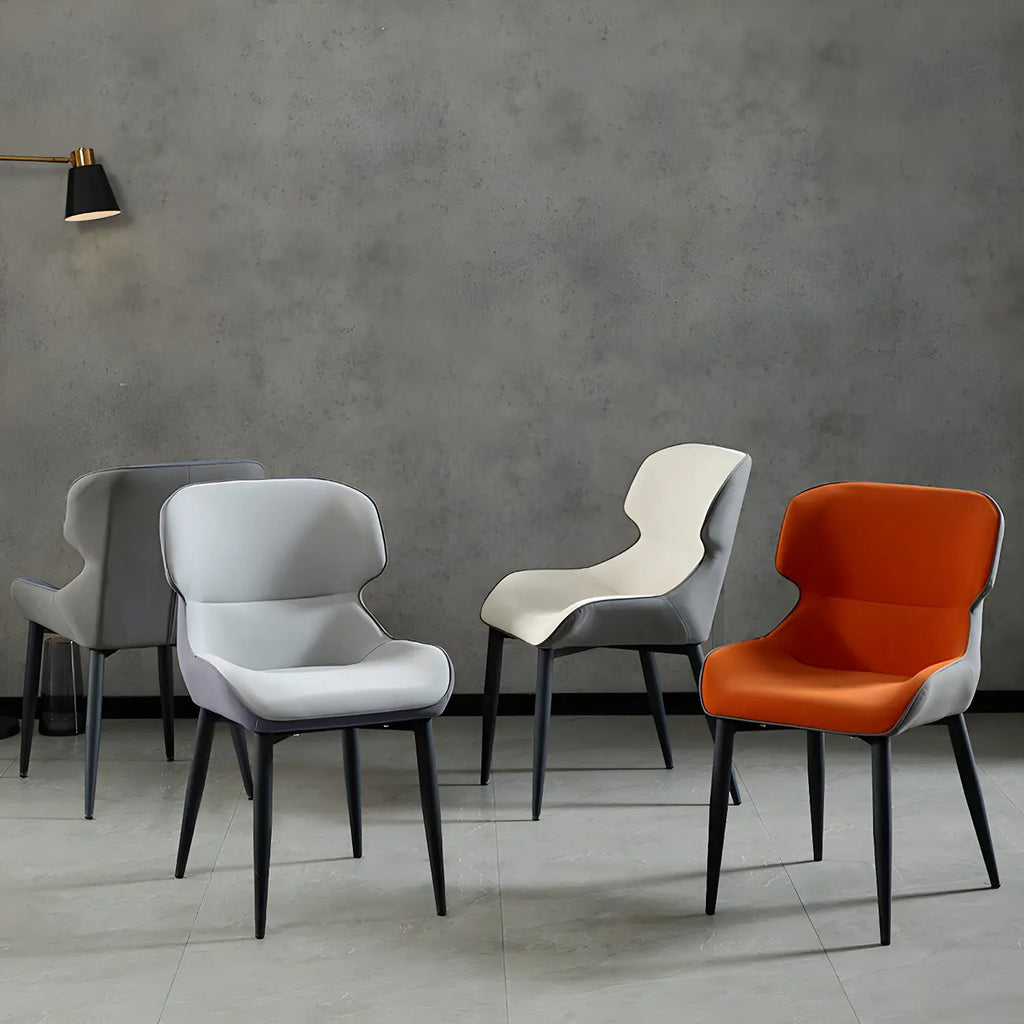 Scandinavian Leather Wingback Upholstered Dining Chair