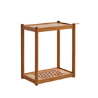 Minimalist Brown 2-Tier Tray Top Wooden End Table with Rollers