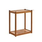 Minimalist Brown 2-Tier Tray Top Wooden End Table with Rollers
