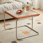 Cherry Finish Rattan Glass Square Nesting Coffee Table