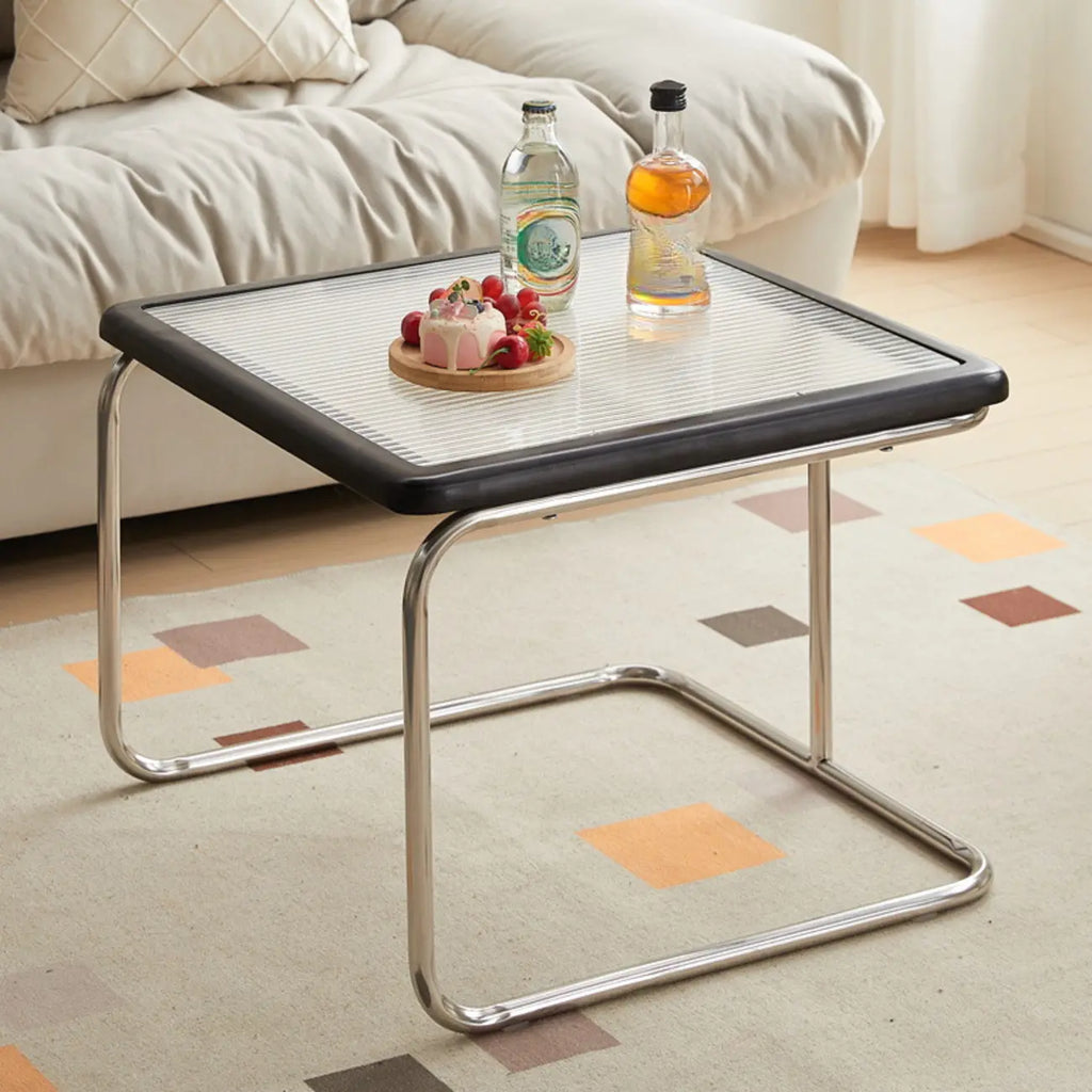 Cherry Finish Rattan Glass Square Nesting Coffee Table