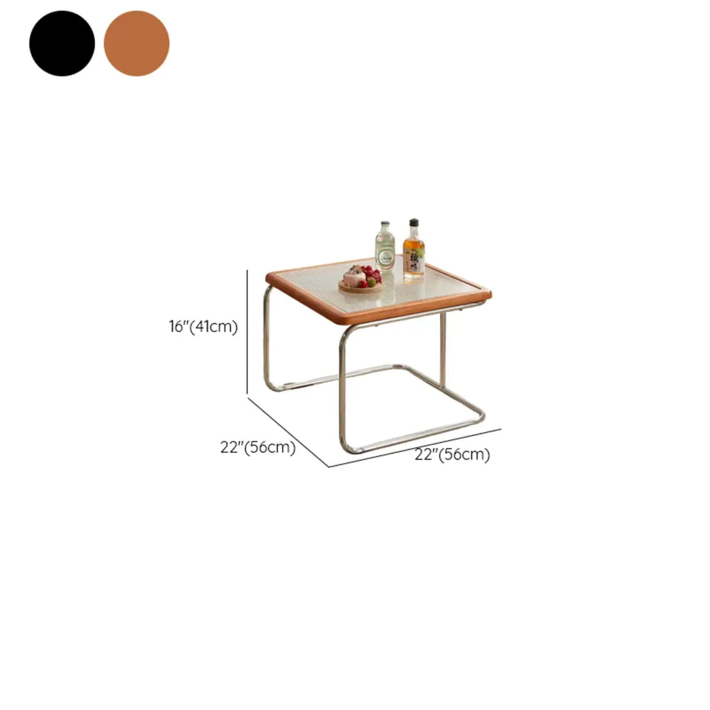 Cherry Finish Rattan Glass Square Nesting Coffee Table