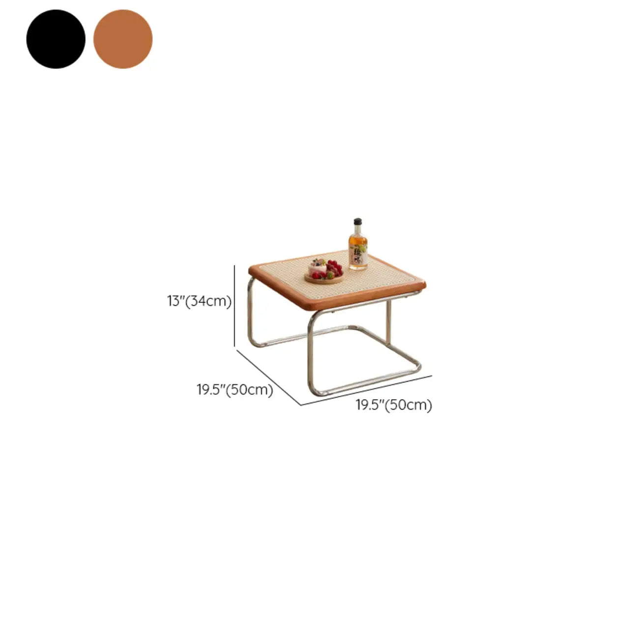 Cherry Finish Rattan Glass Square Nesting Coffee Table