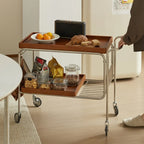 Brown Modern 2-Shelf Wood Rectangular Rolling Side Table