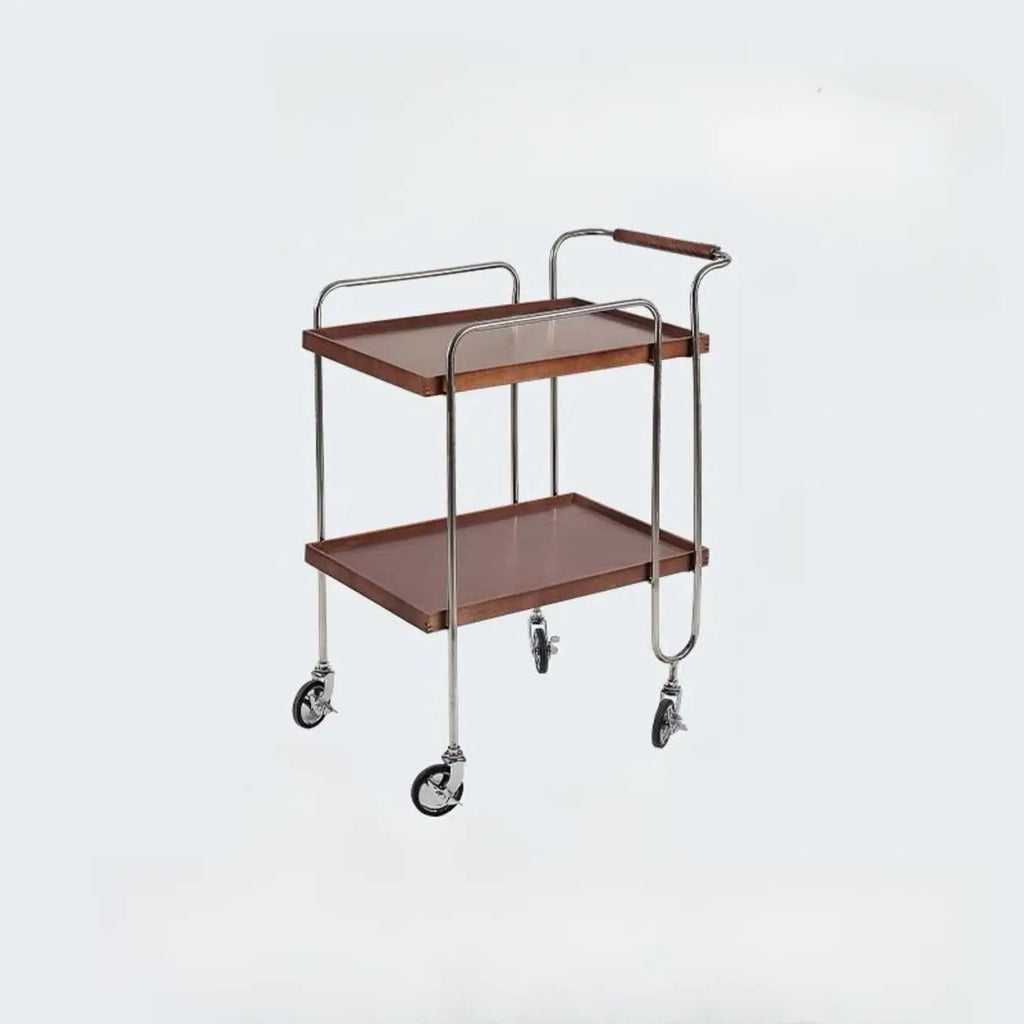 Brown Modern 2-Shelf Wood Rectangular Rolling Side Table