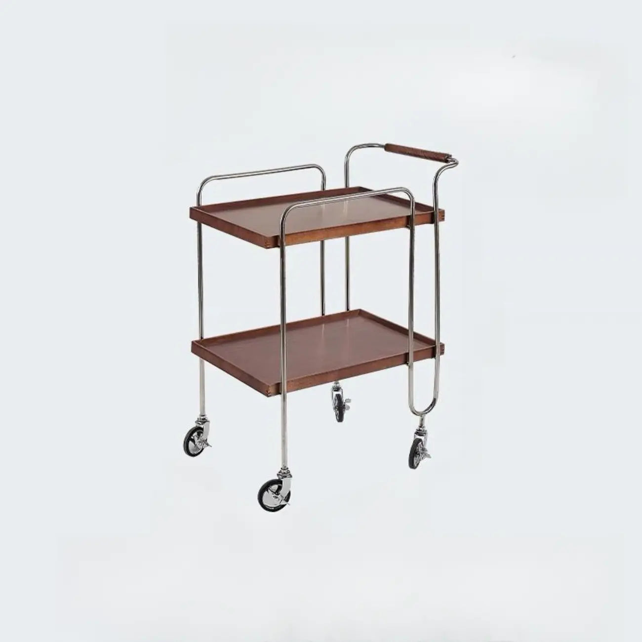 Brown Modern 2-Shelf Wood Rectangular Rolling Side Table